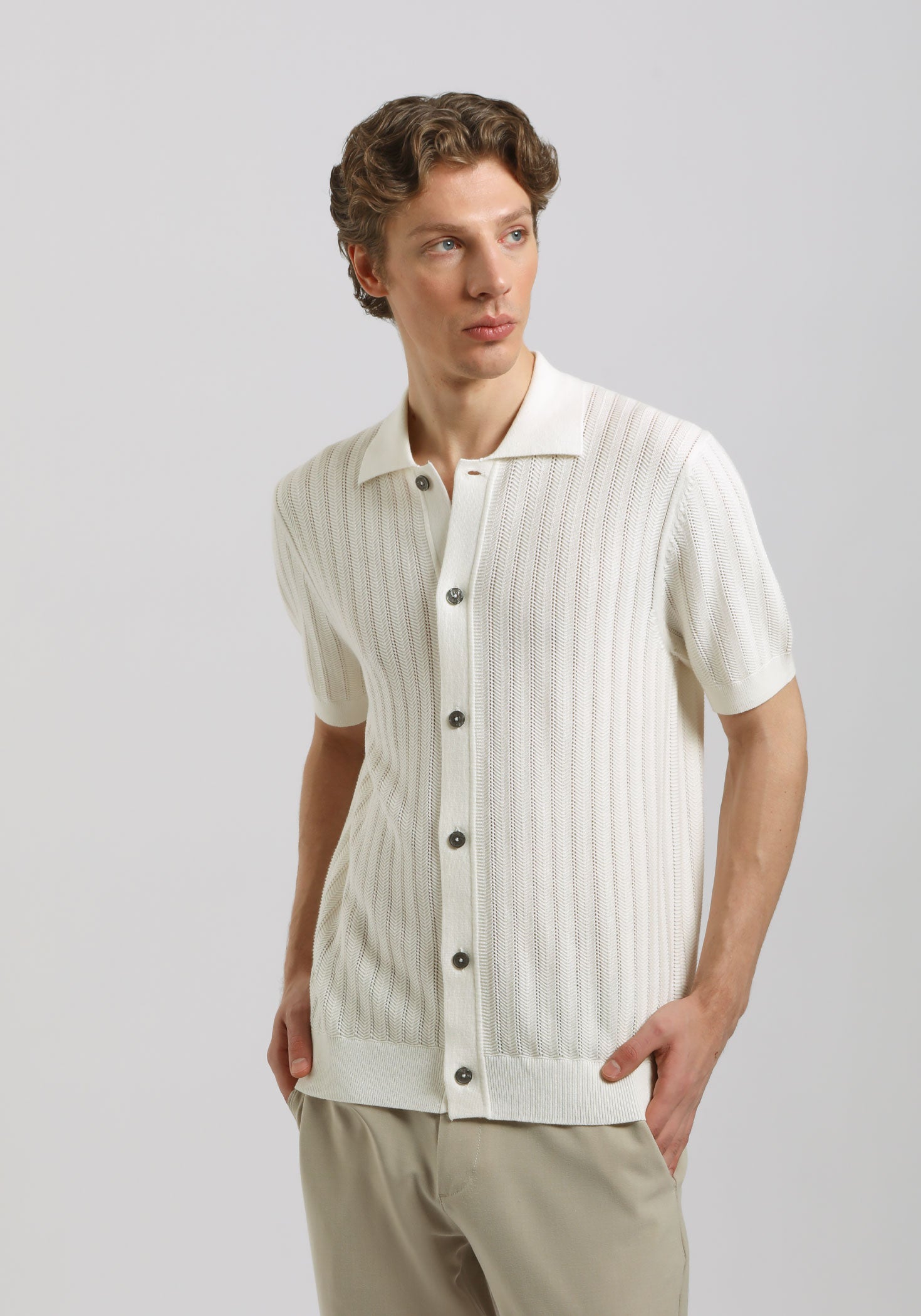 Cardigan polo in maglia|Colore:Off white