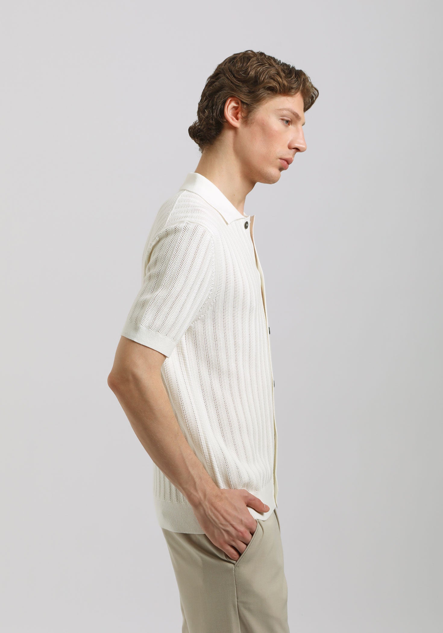 Cardigan polo in maglia|Colore:Off white