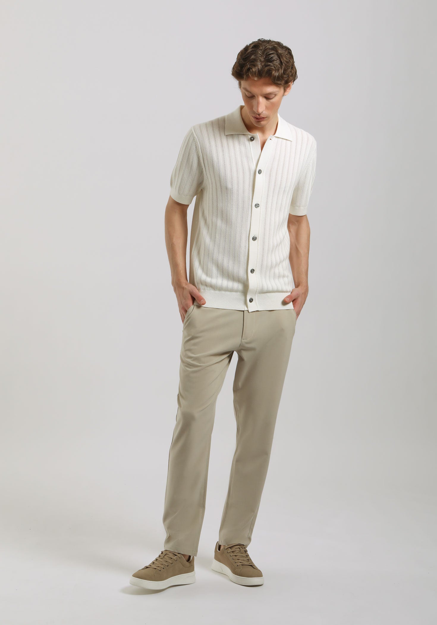 Cardigan polo in maglia|Colore:Off white