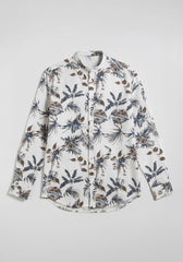 Camicia misto lino fantasia|Colore:Bianco