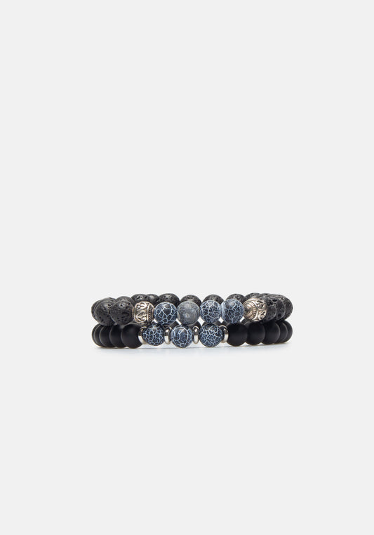 Set di bracciali in pietra|Colore:Nero