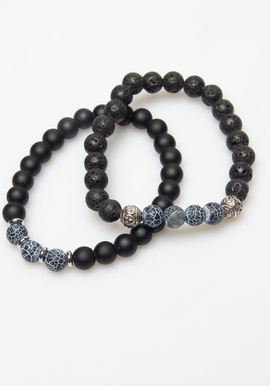 Set di bracciali in pietra|Colore:Nero