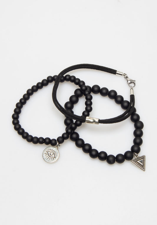 Set di bracciali in pietra|Colore:Nero