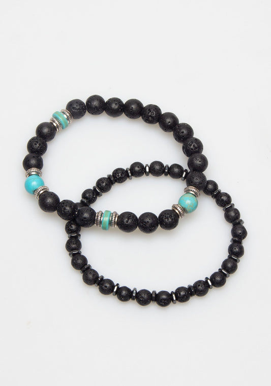 Set di bracciali in pietra|Colore:Nero