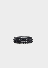 Set di bracciali in pietra e in pelle|Colore:Nero