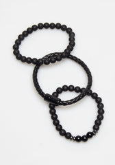 Set di bracciali in pietra e in pelle|Colore:Nero
