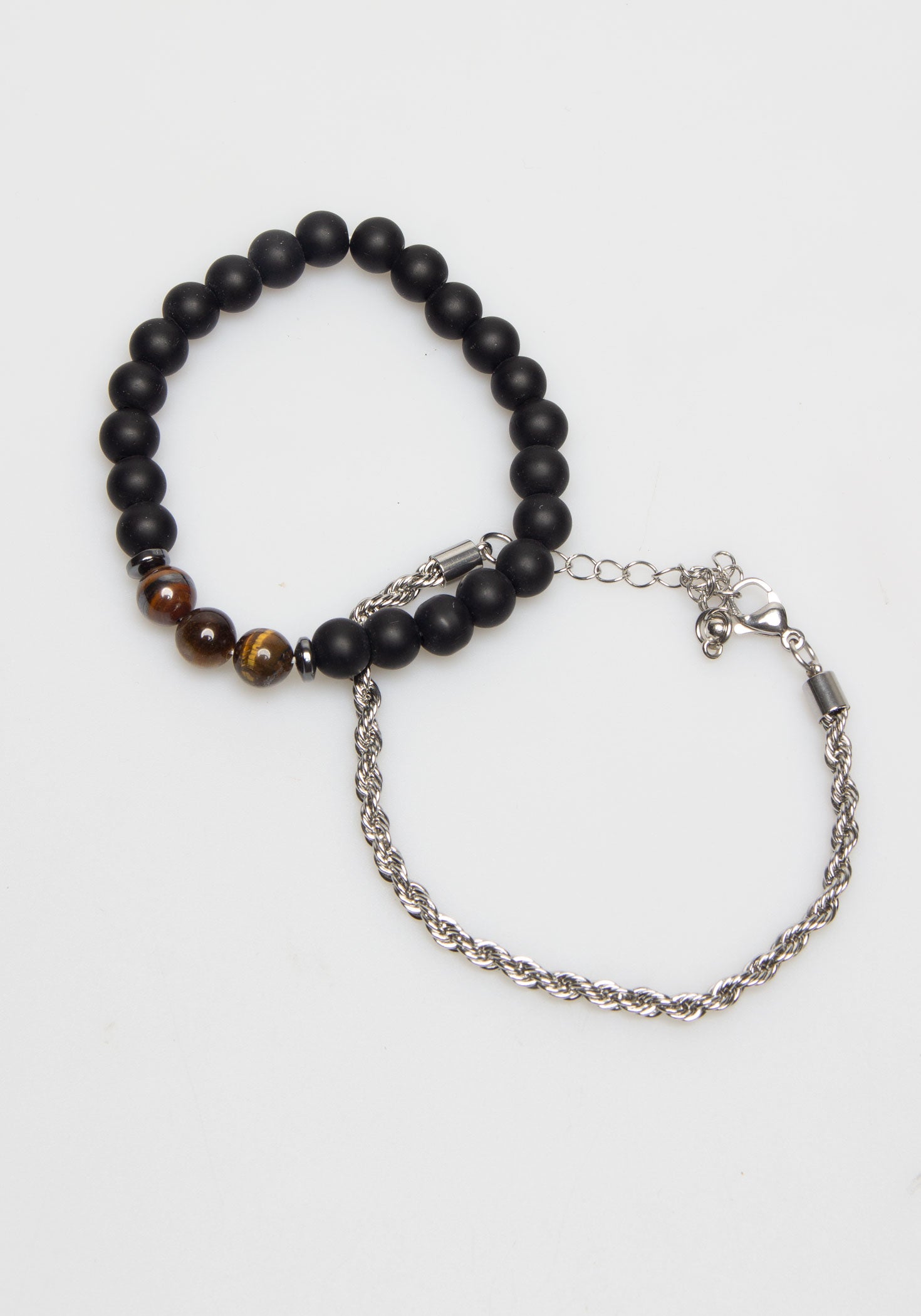 Set di bracciali in pietra e catena|Colore:Nero