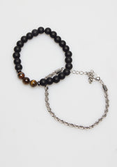 Set di bracciali in pietra e catena|Colore:Nero