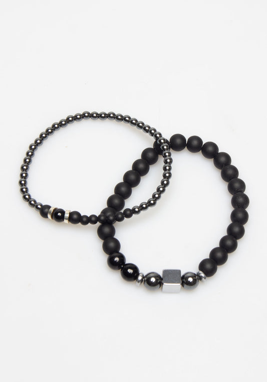 Set di bracciali in pietra|Colore:Nero