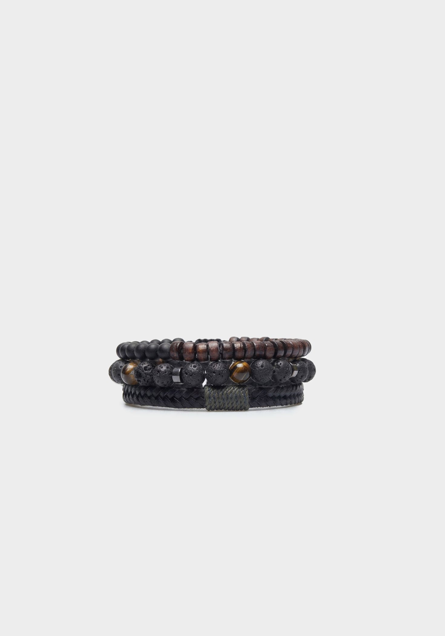 Set di bracciali in pietra e tessuto|Colore:Nero