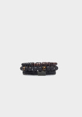 Set di bracciali in pietra e tessuto|Colore:Nero