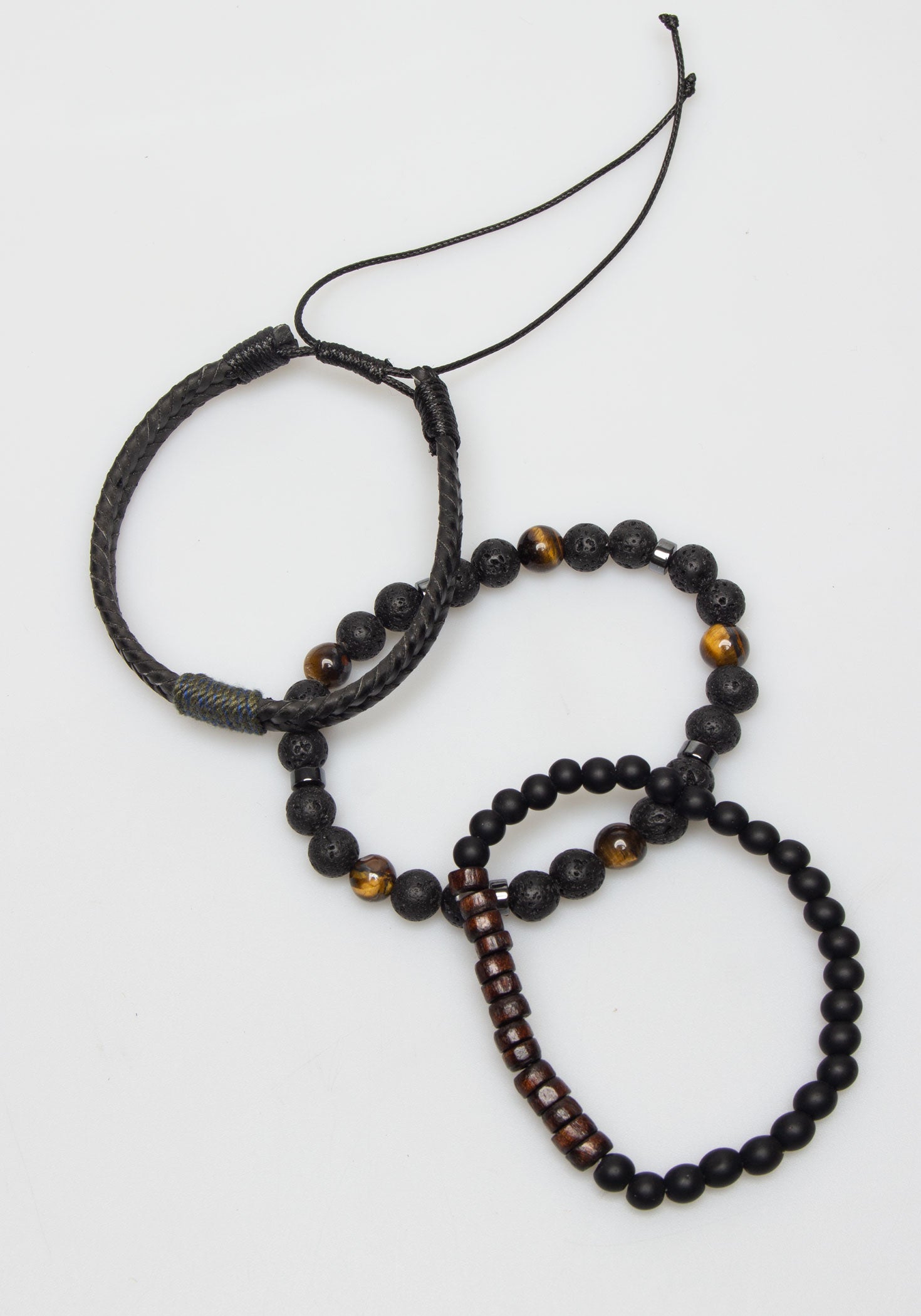 Set di bracciali in pietra e tessuto|Colore:Nero