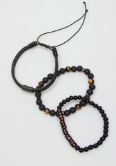 Set di bracciali in pietra e tessuto|Colore:Nero