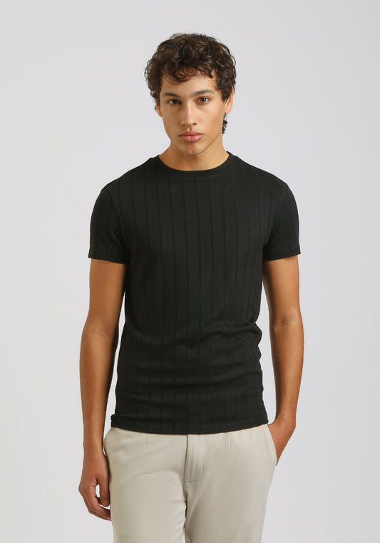 T-shirt viscosa a coste|Colore:Nero