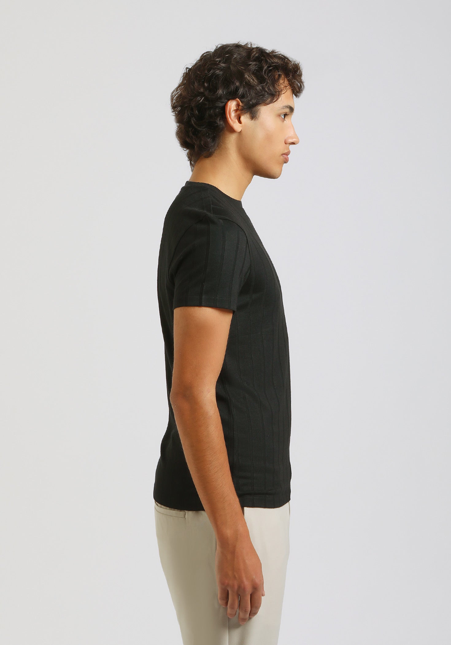 T-shirt viscosa a coste|Colore:Nero