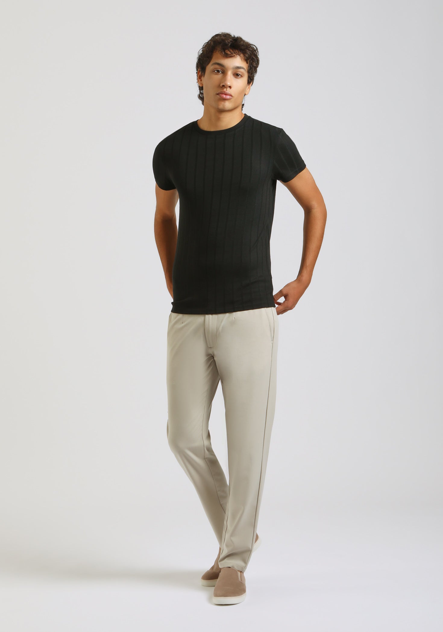 T-shirt viscosa a coste|Colore:Nero