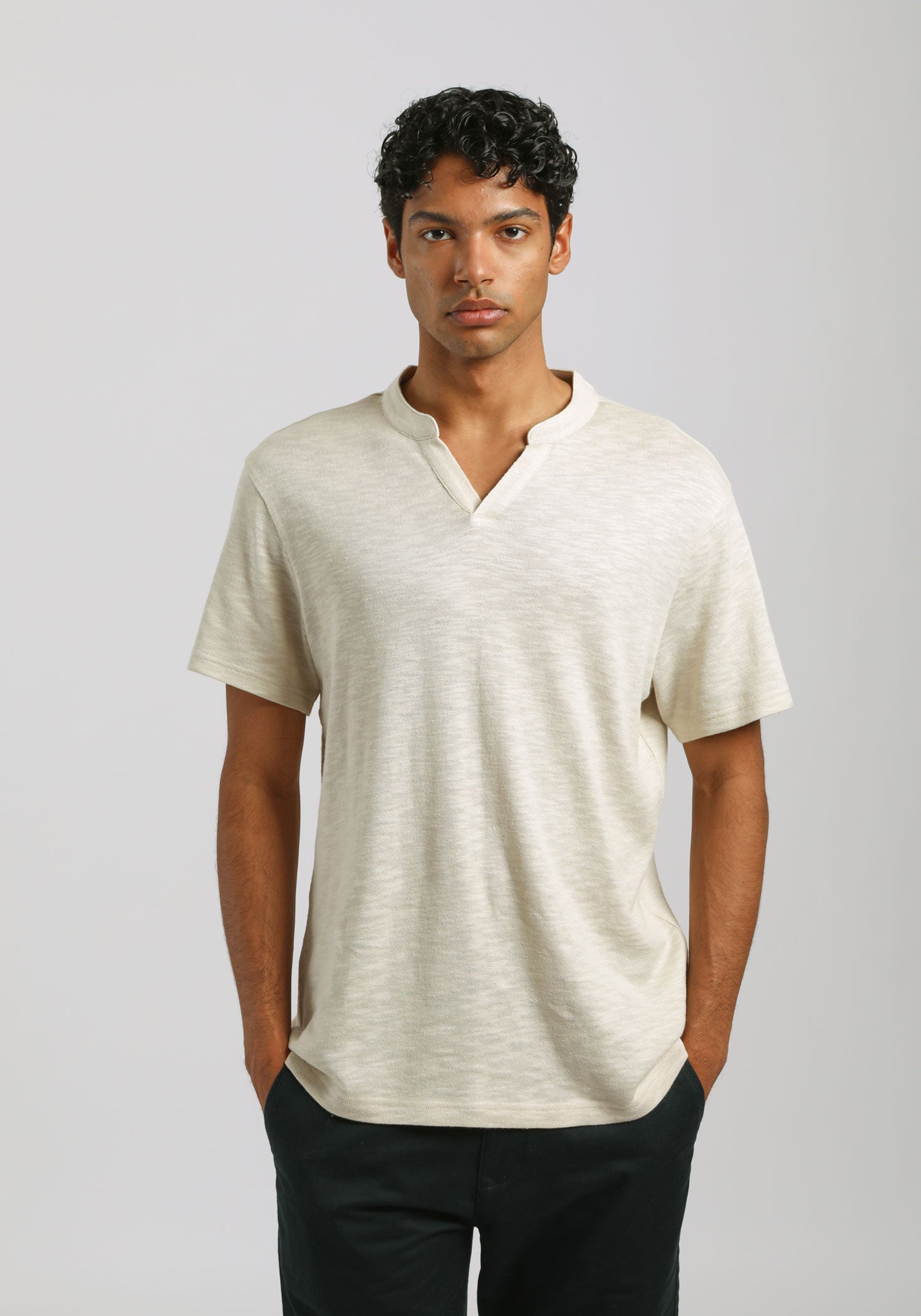 T-shirt con scollo a V|Colore:Beige melange