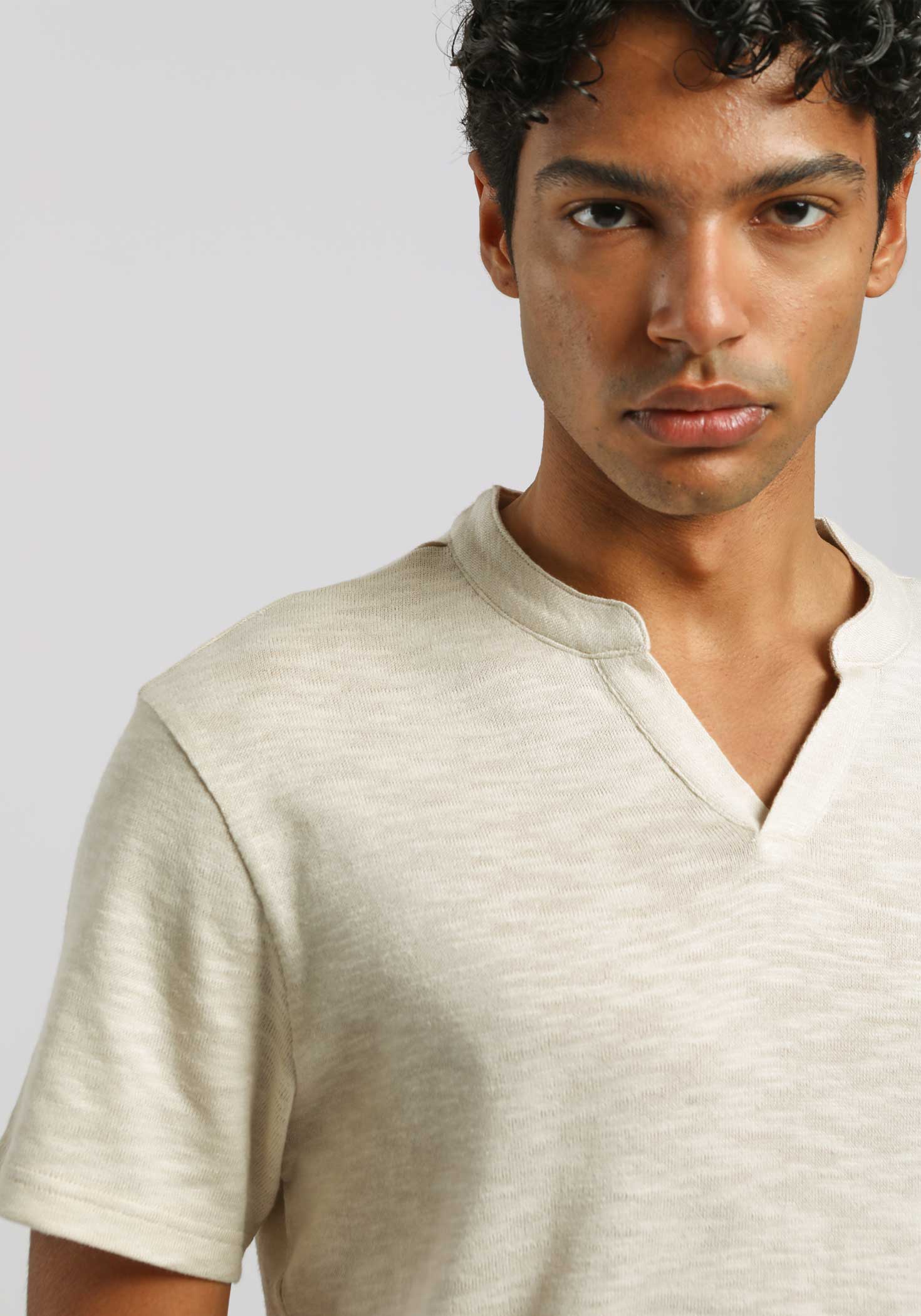 T-shirt con scollo a V|Colore:Beige melange