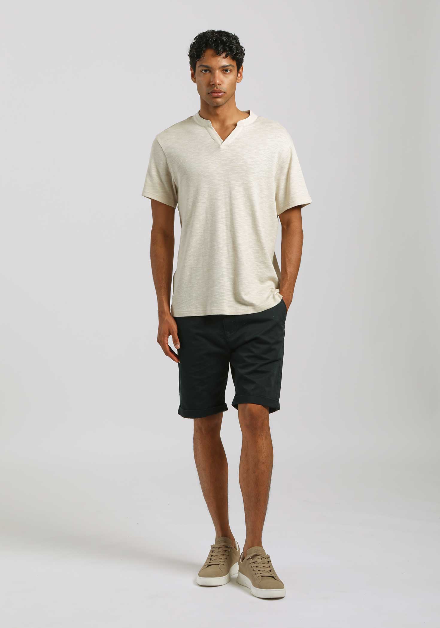 T-shirt con scollo a V|Colore:Beige melange
