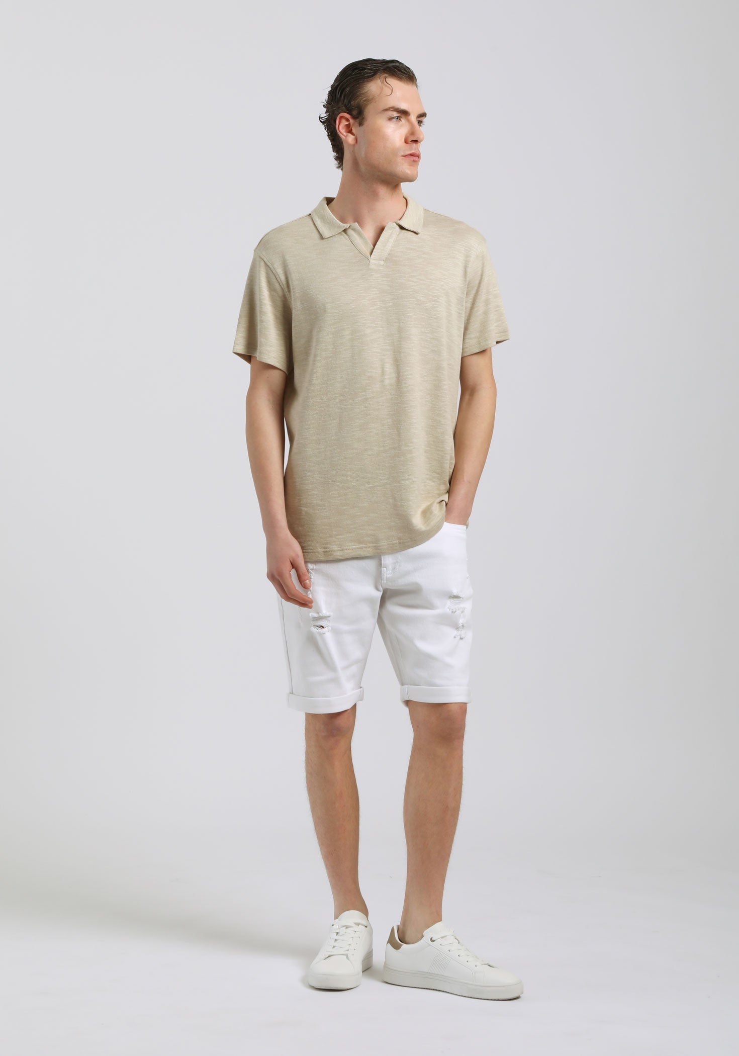 Polo effetto lino|Colore:Beige