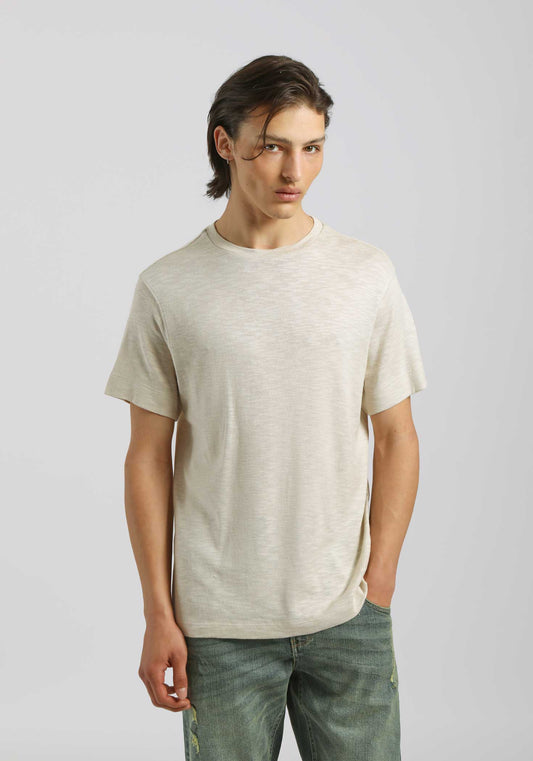 T-shirt effetto lino|Colore:Beige melange