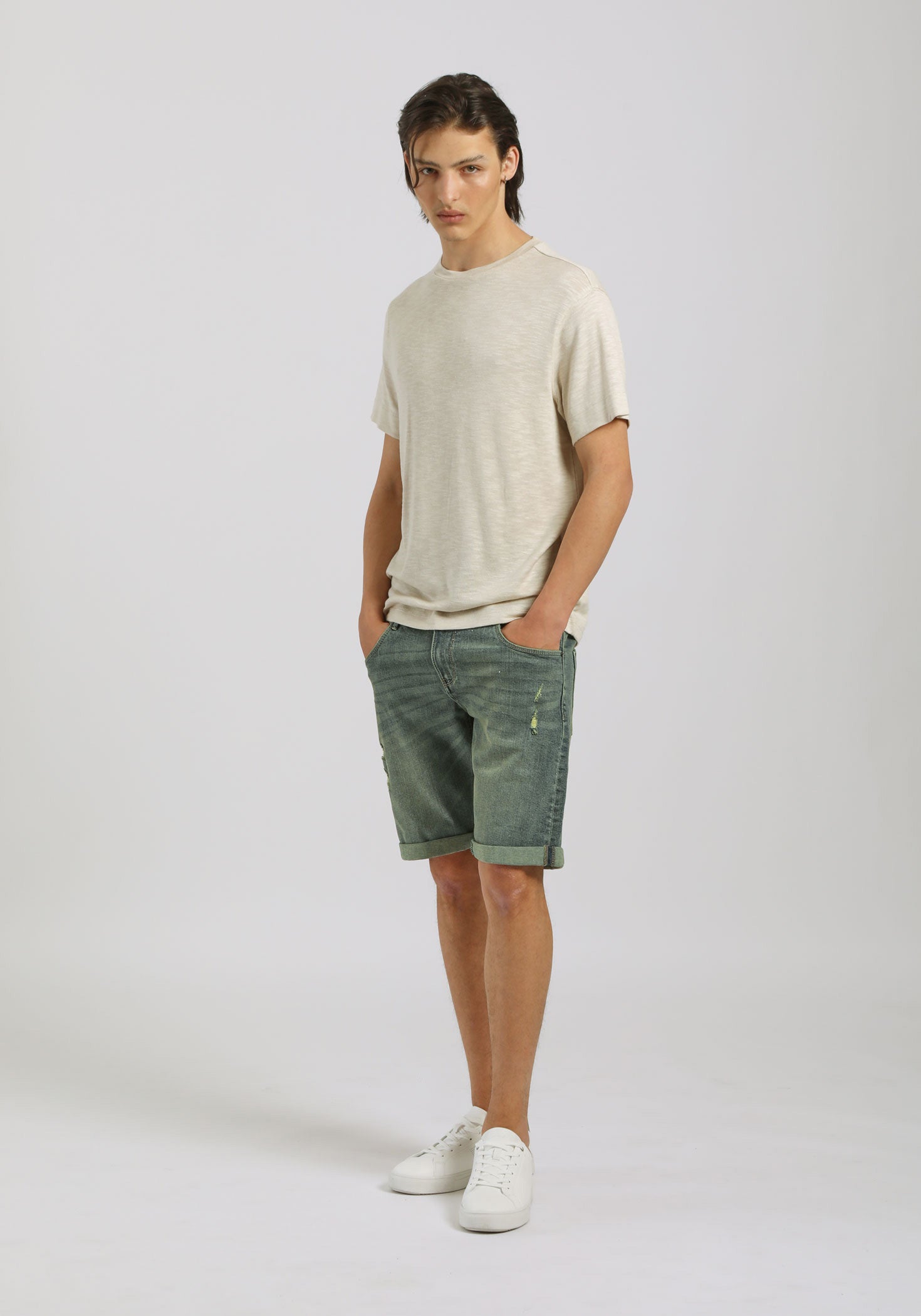 T-shirt effetto lino|Colore:Beige melange