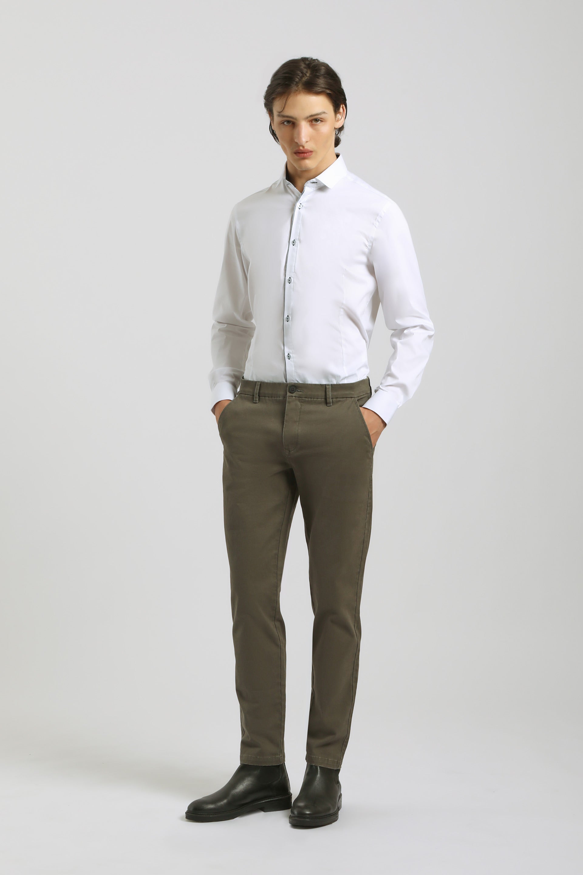 Pantaloni chino in cotone|Colore:Militare
