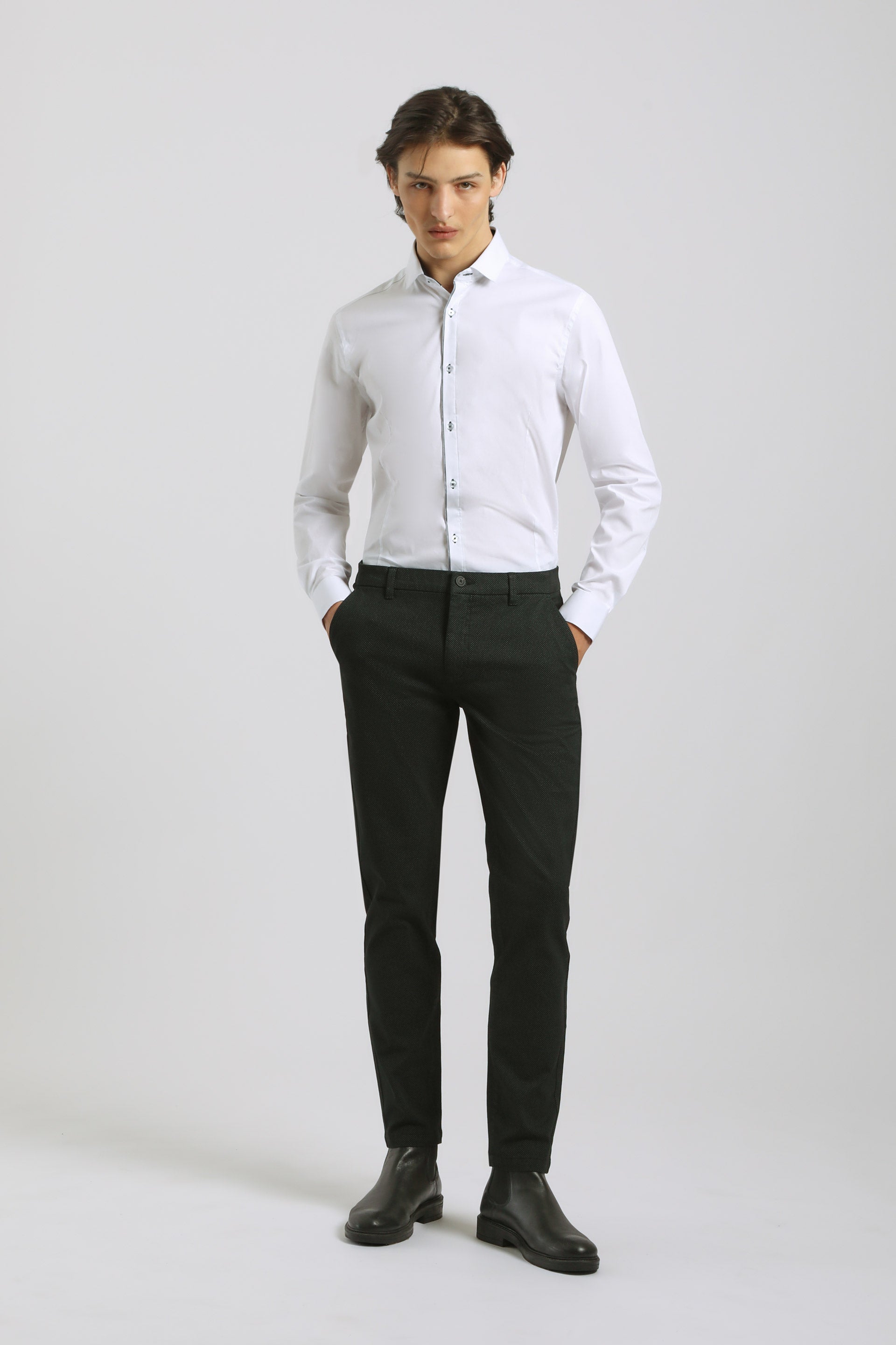 Pantaloni chino microfantasia|Colore:Nero