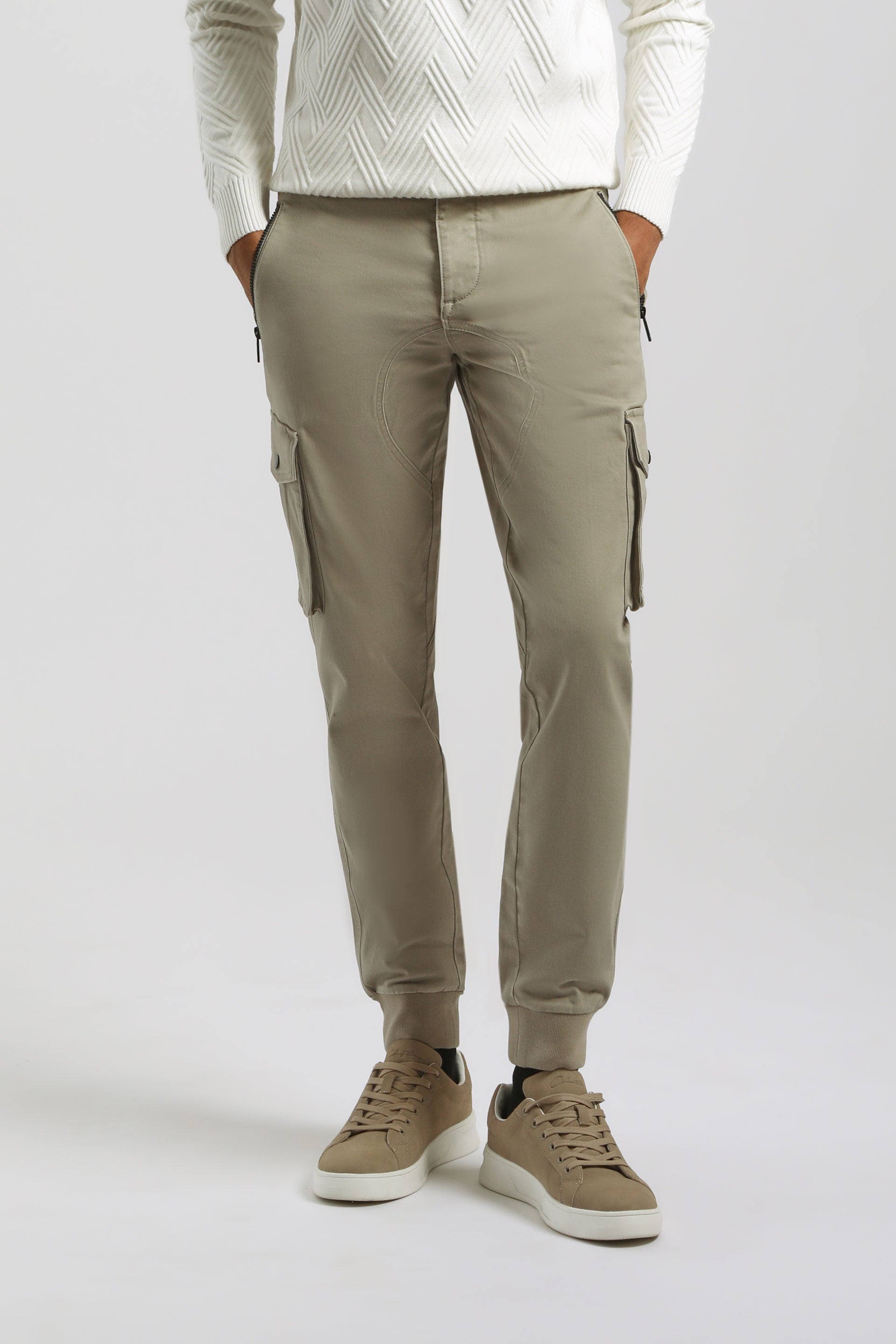 Pantaloni cargo con elastico alle caviglie|Colore:Safari