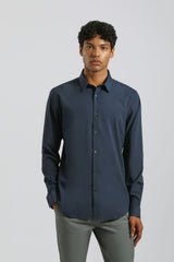 Camicia tinta unita in tessuto elastico|Colore:Navy