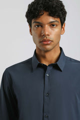Camicia tinta unita in tessuto elastico|Colore:Navy