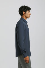 Camicia tinta unita in tessuto elastico|Colore:Navy