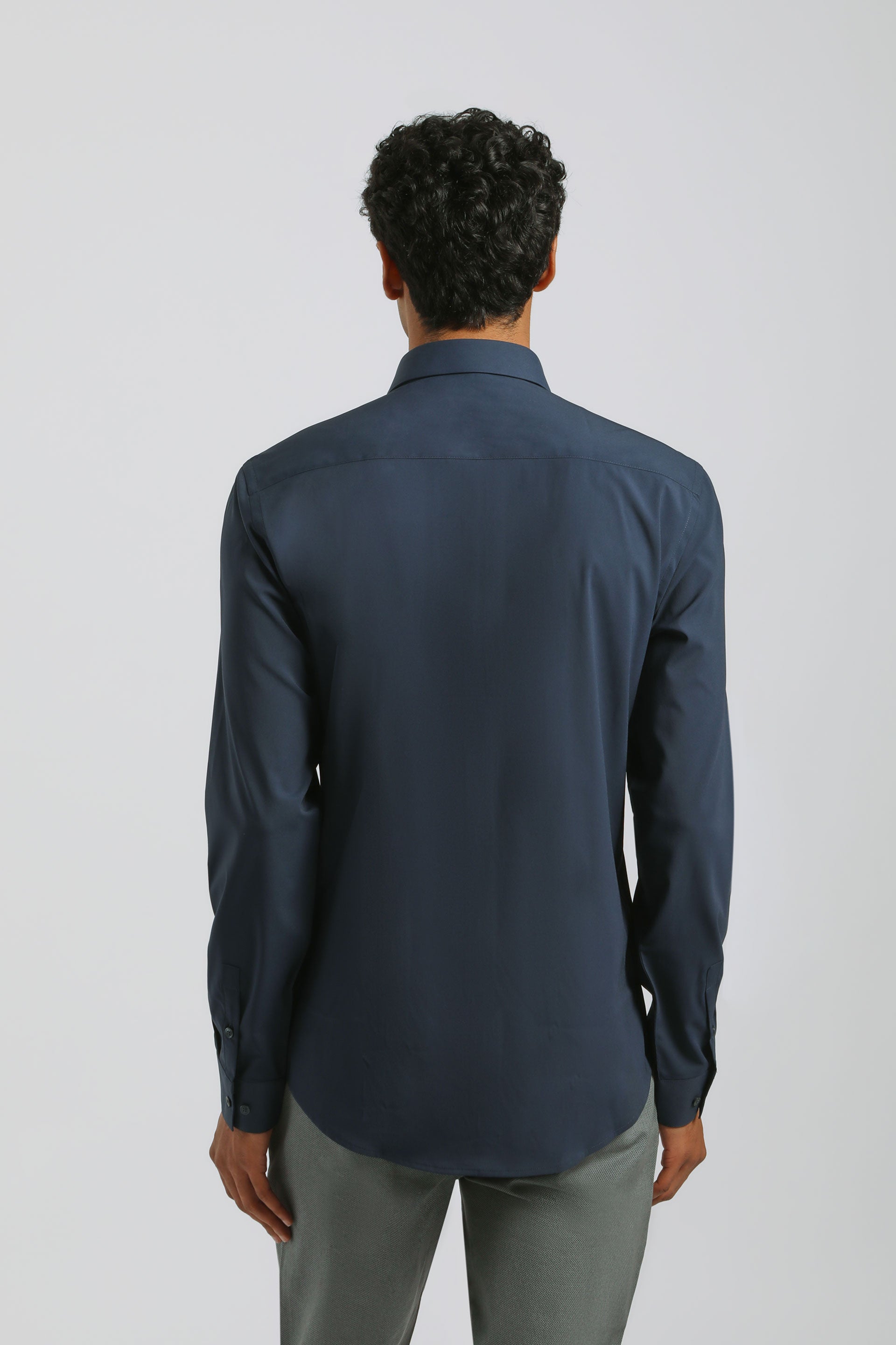 Camicia tinta unita in tessuto elastico|Colore:Navy
