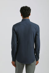 Camicia tinta unita in tessuto elastico|Colore:Navy