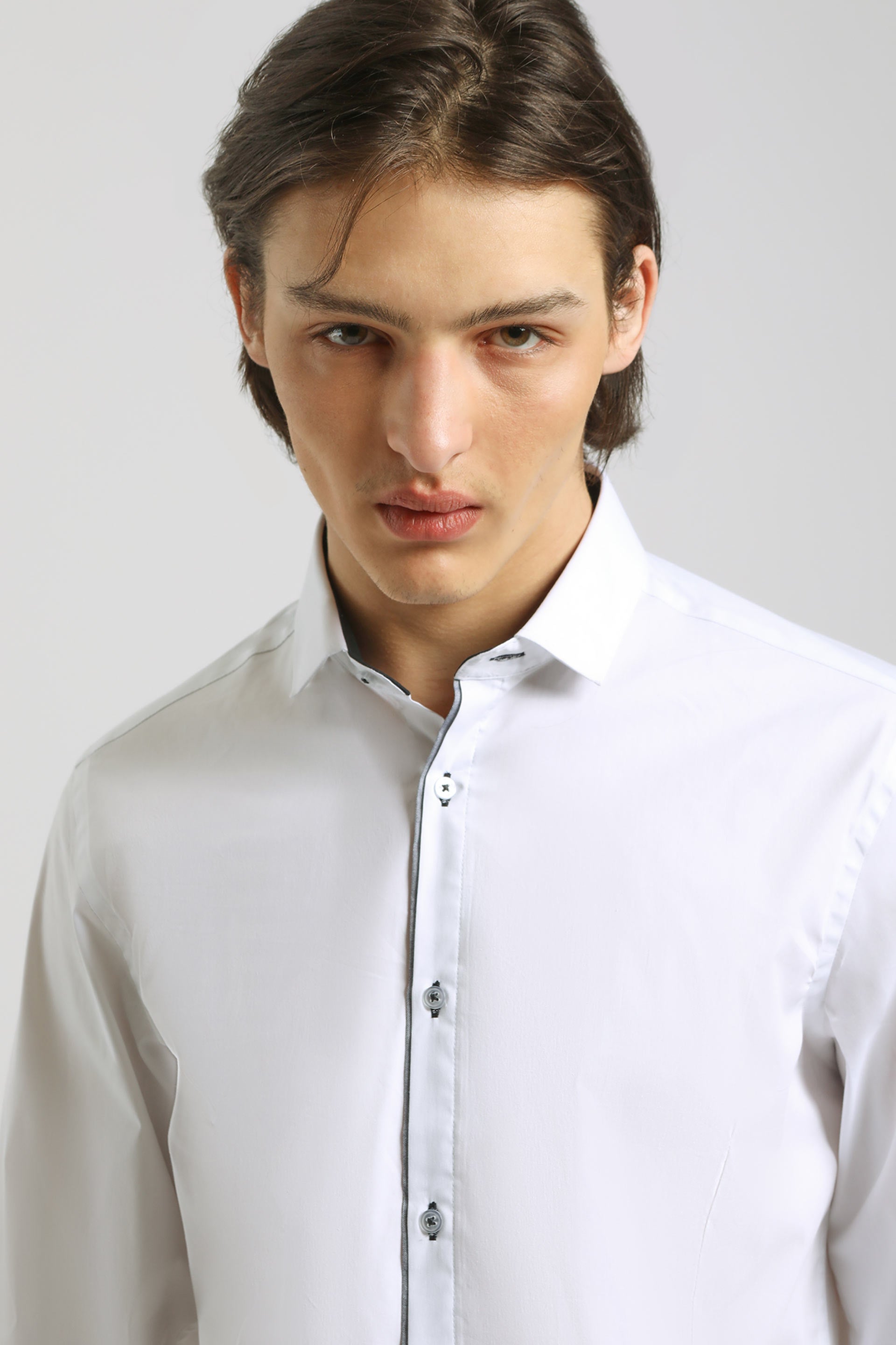 Camicia tinta unita in cotone|Colore:Bianco