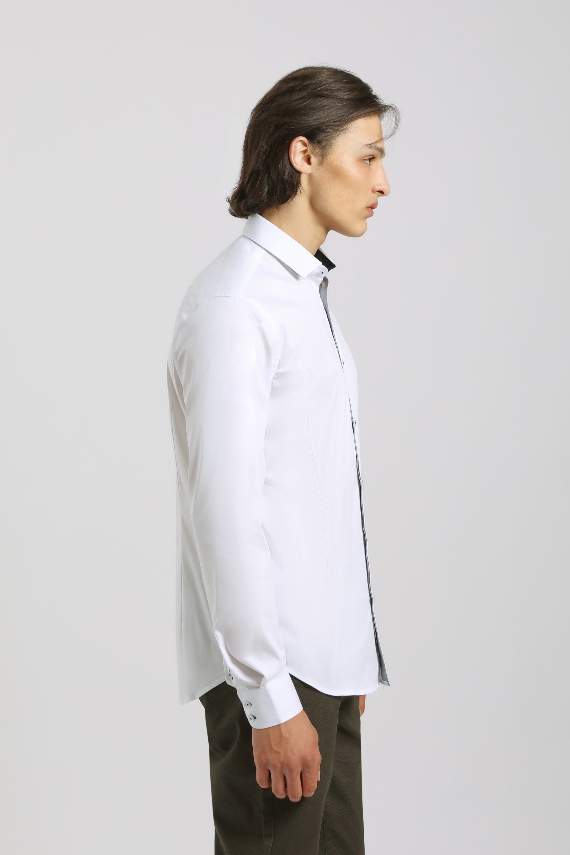 Camicia tinta unita in cotone|Colore:Bianco