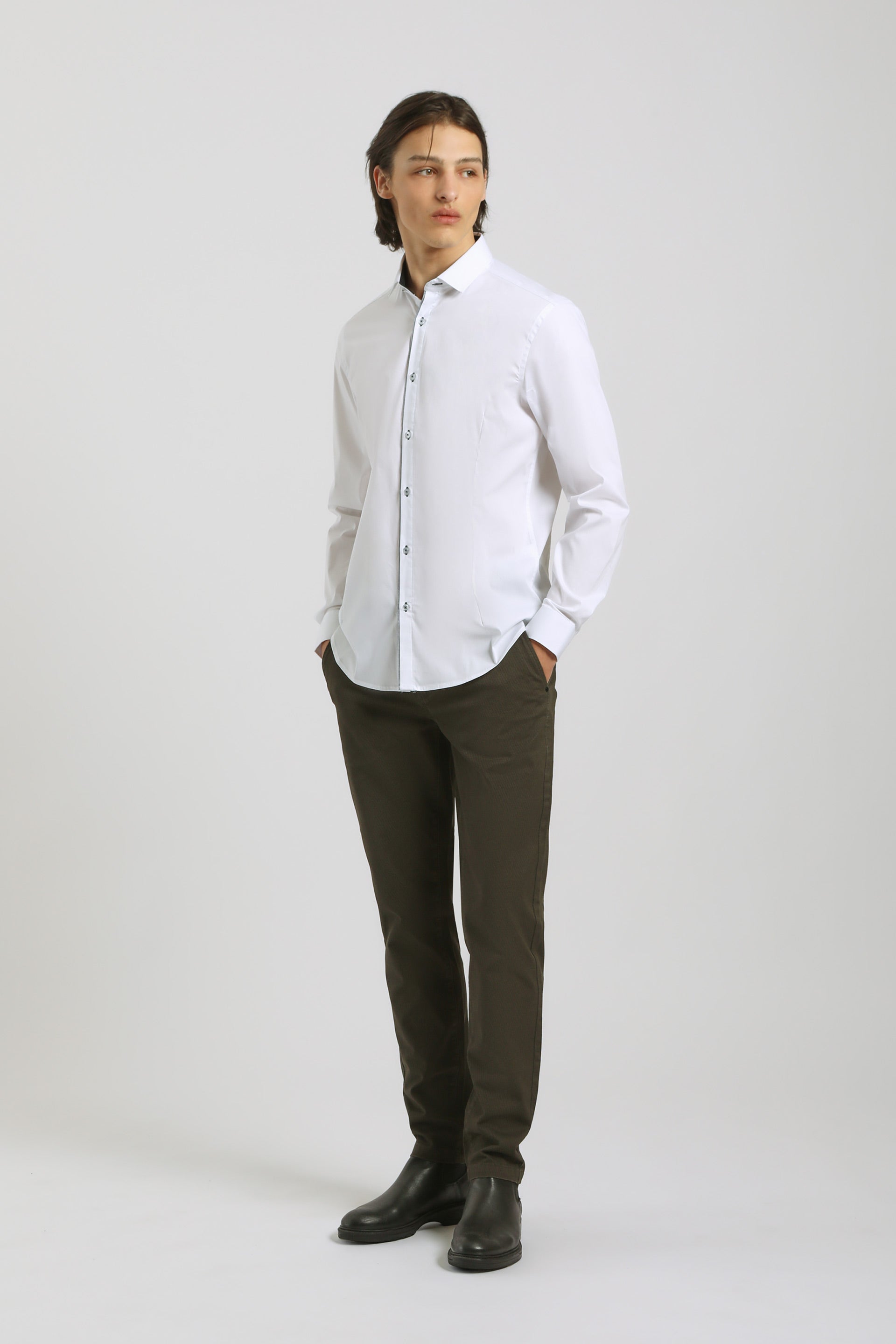 Camicia tinta unita in cotone|Colore:Bianco