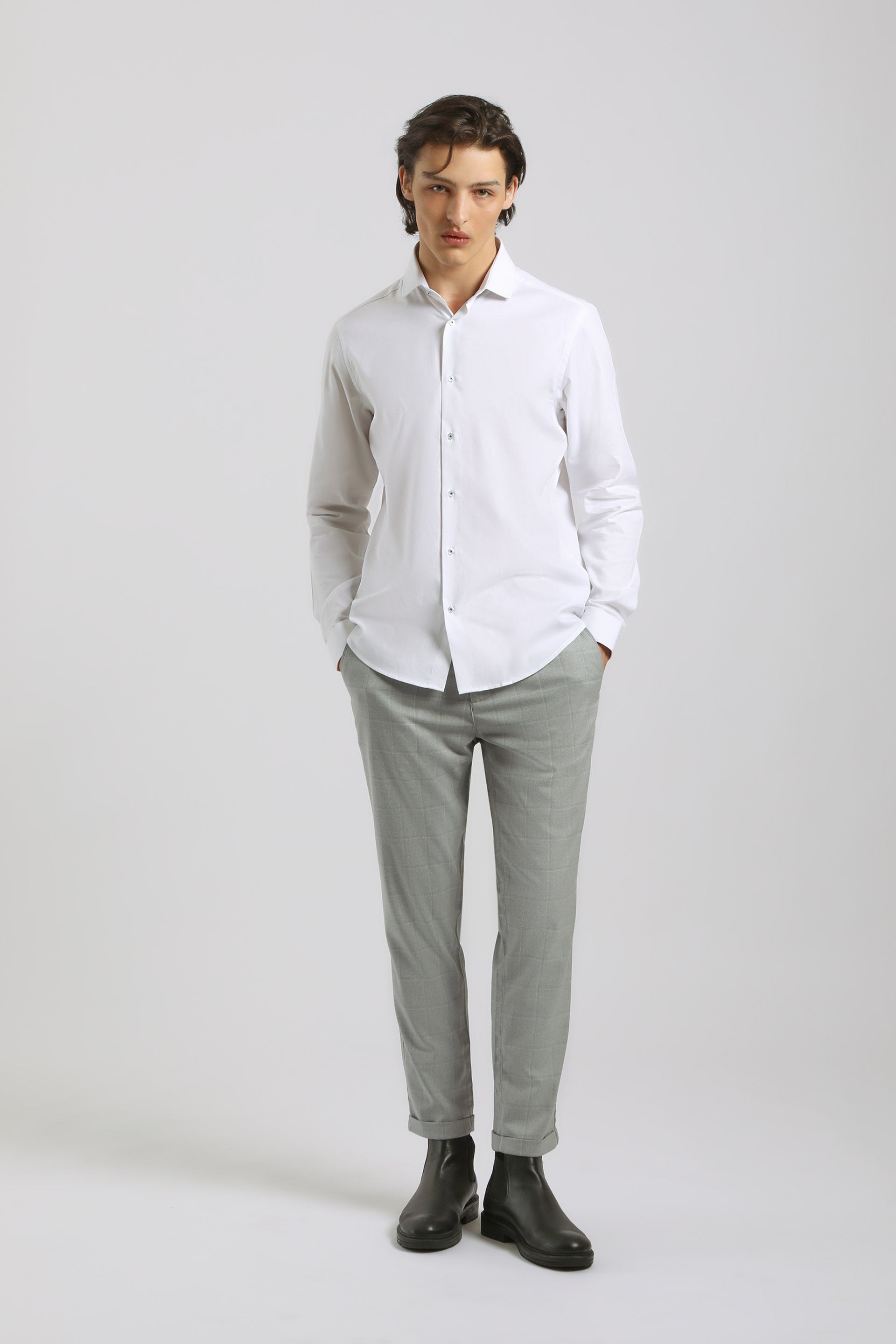 Camicia tinta unita 100% cotone|Colore:Bianco