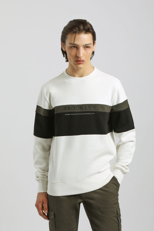 Felpa girocollo colorblock|Colore:Off white