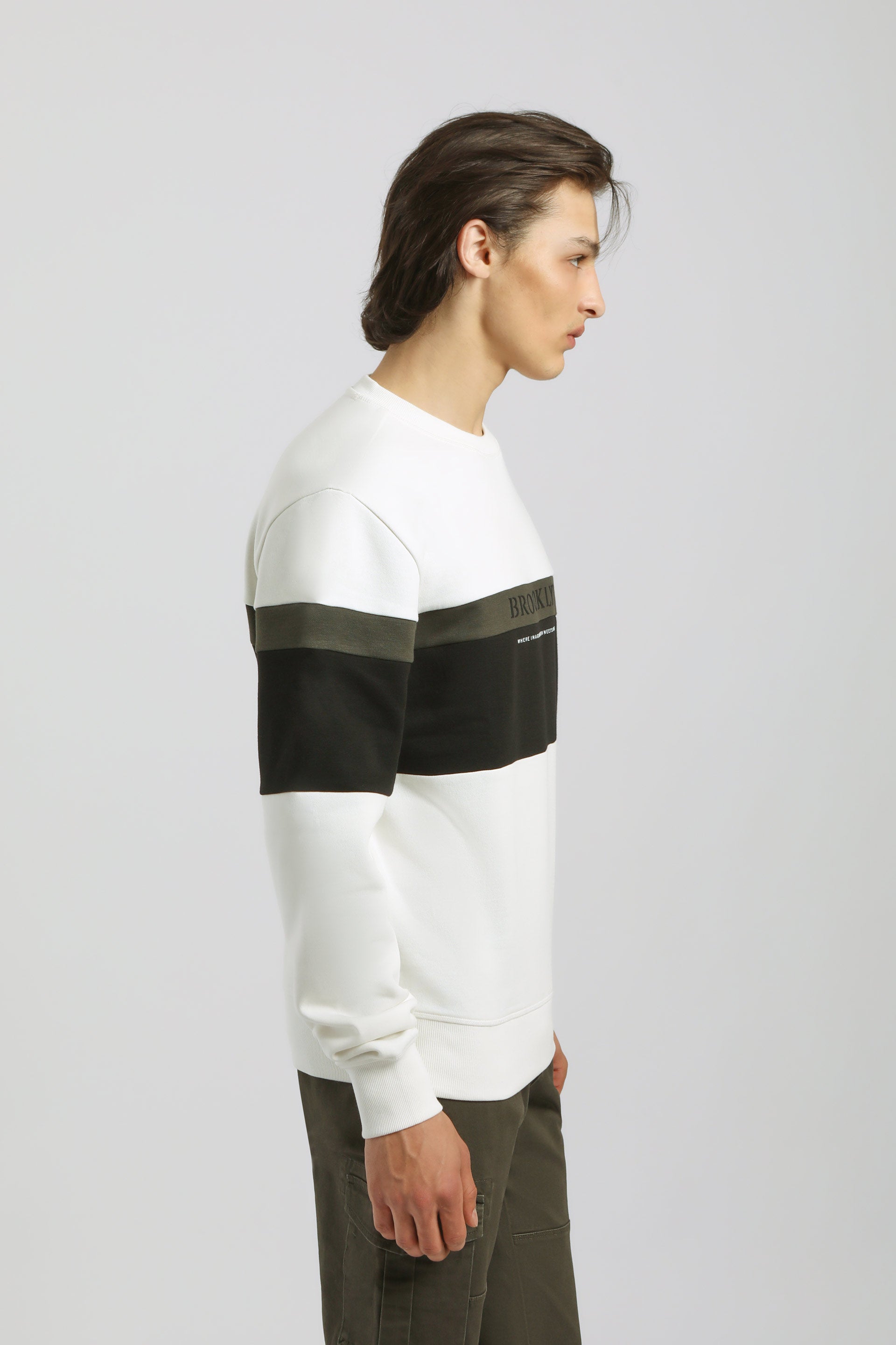 Felpa girocollo colorblock|Colore:Off white