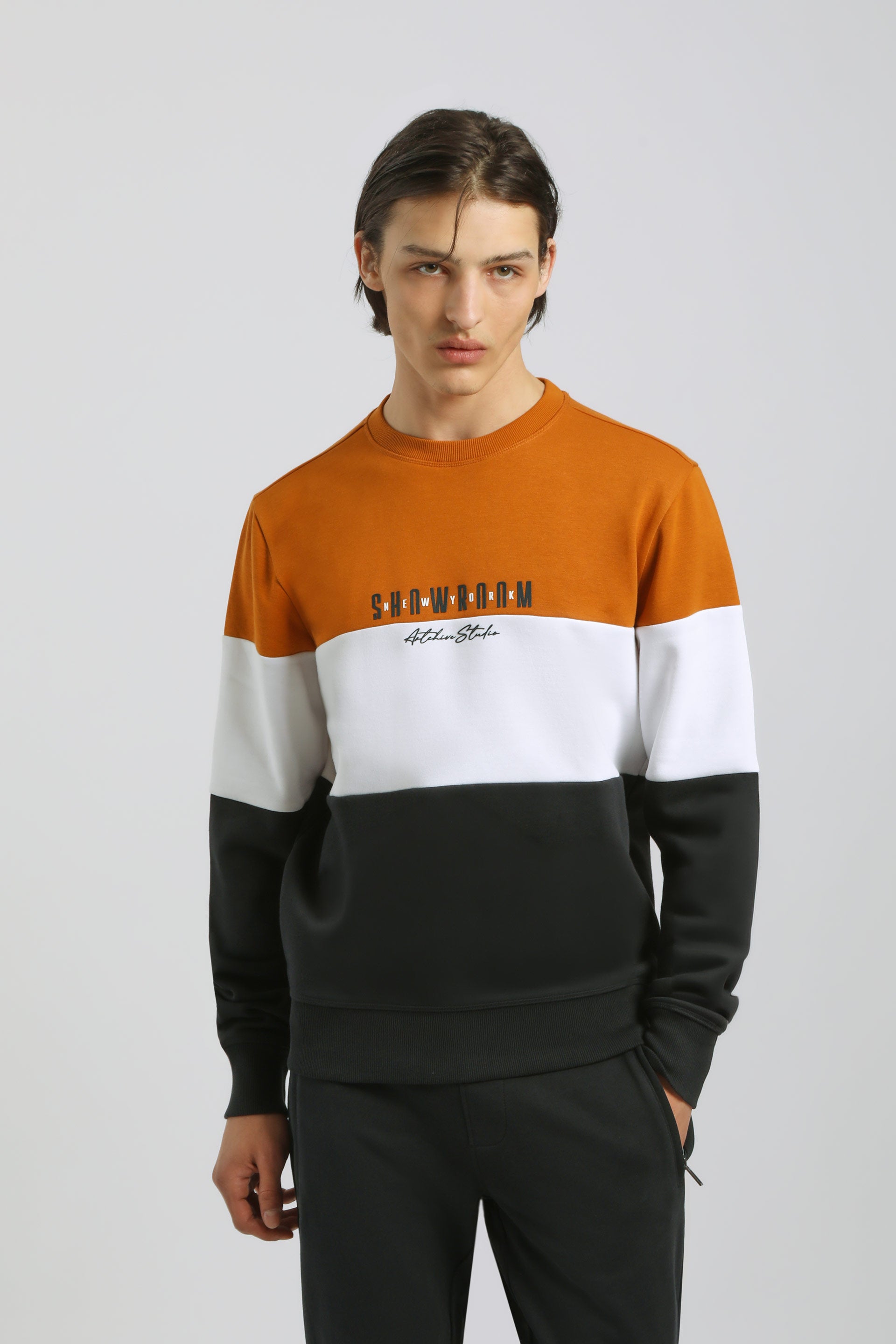Felpa girocollo colorblock|Colore:Arancio