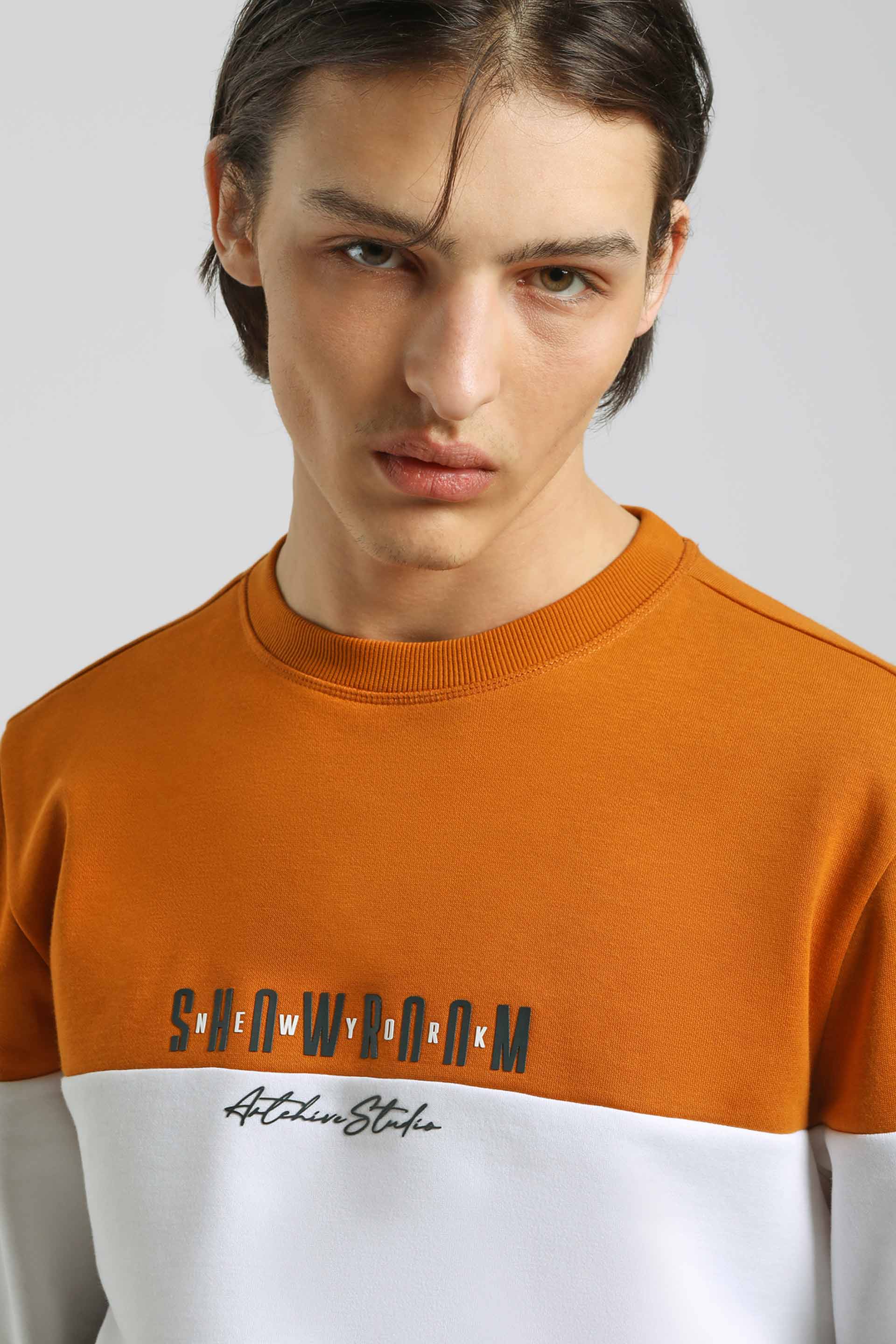 Felpa girocollo colorblock|Colore:Arancio