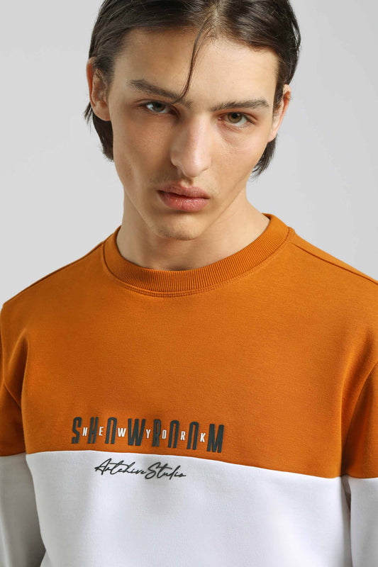 Felpa girocollo colorblock|Colore:Arancio