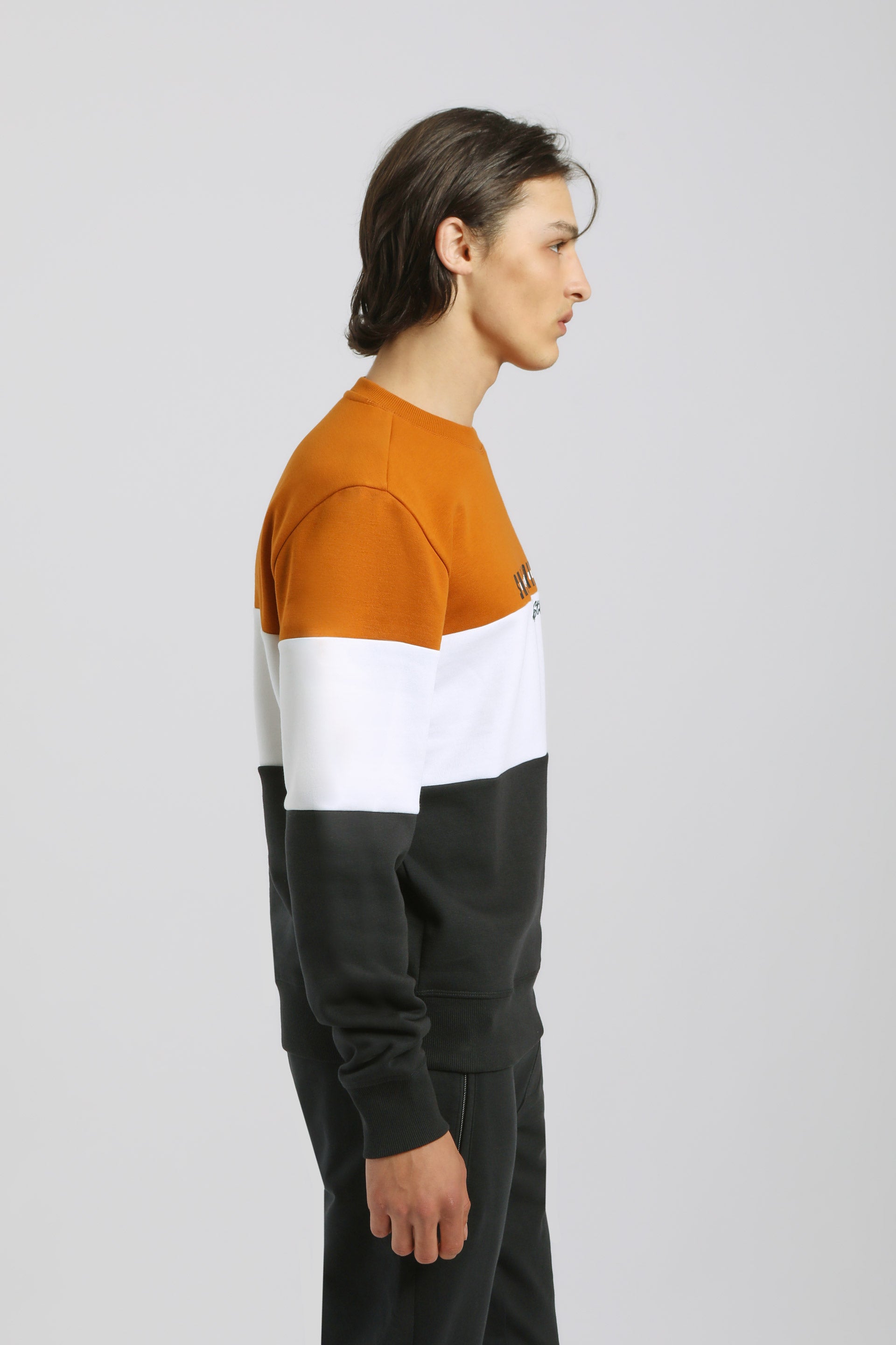 Felpa girocollo colorblock|Colore:Arancio