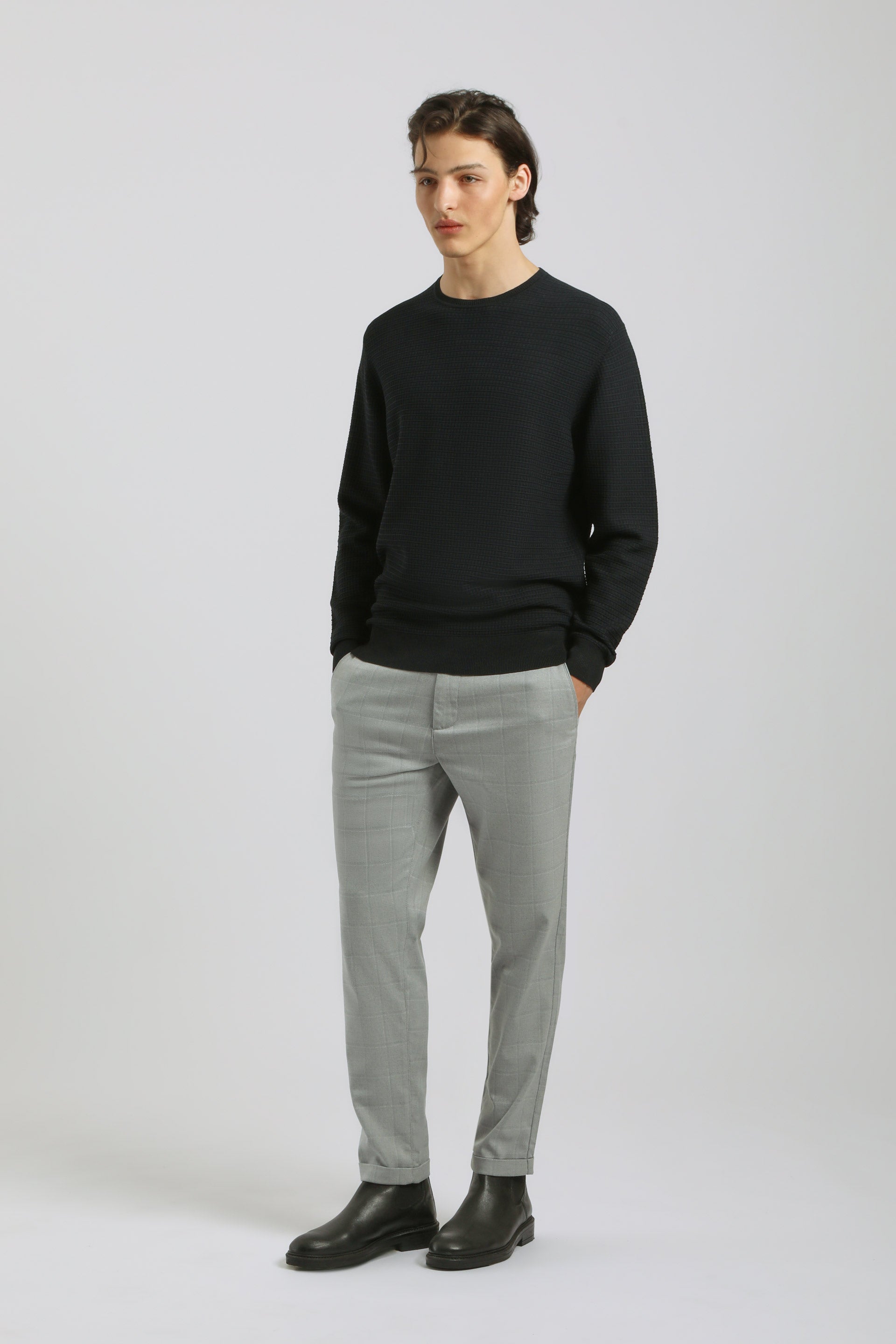 Maglia girocollo strutturata|Colore:Blue