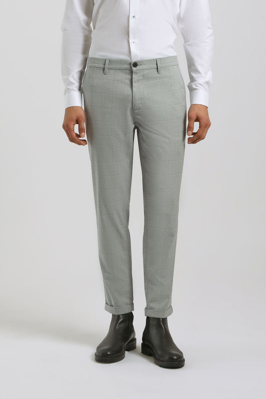 Pantaloni chino con fantasia a quadri|Colore:Grigio perla