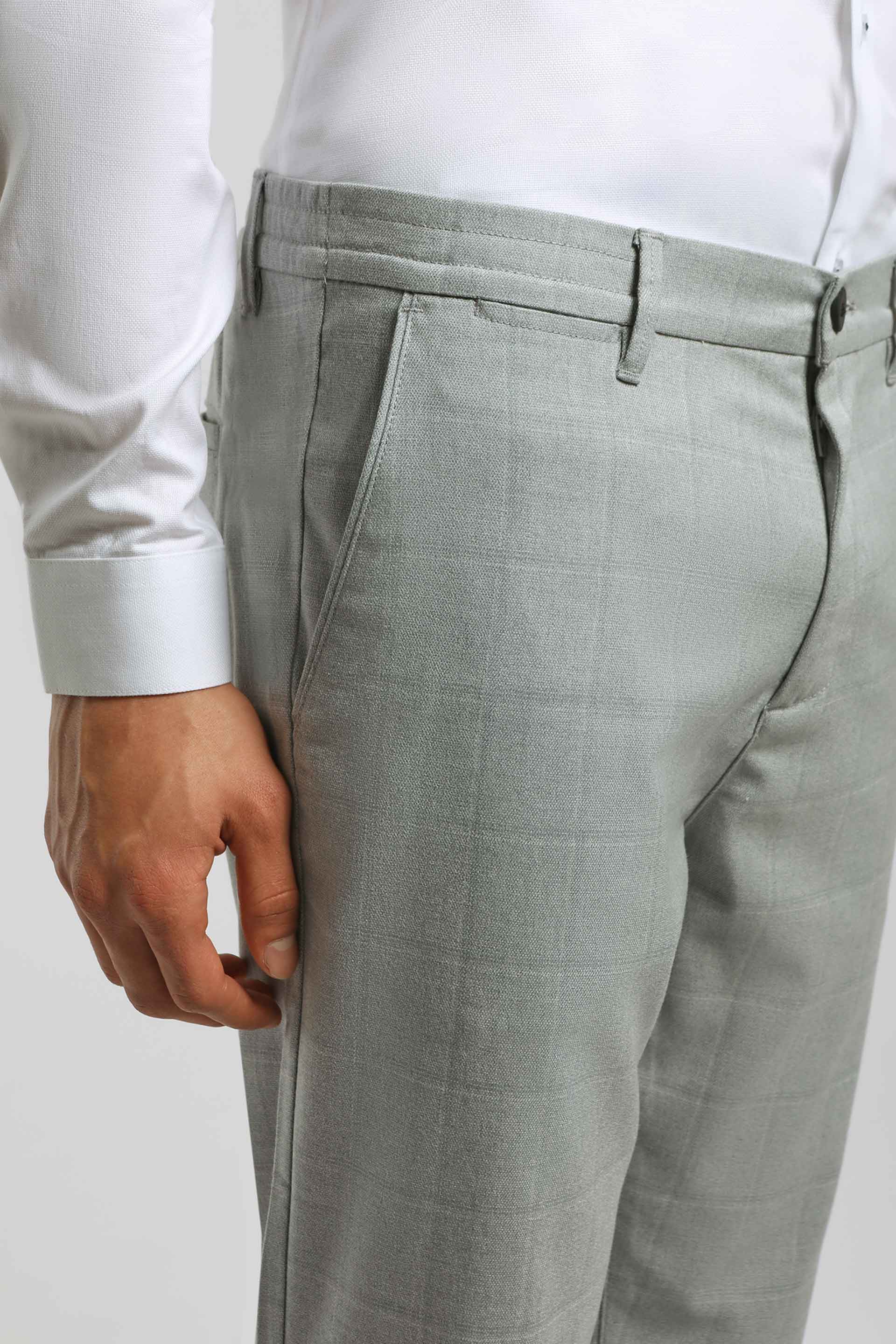 Pantaloni chino con fantasia a quadri|Colore:Grigio perla
