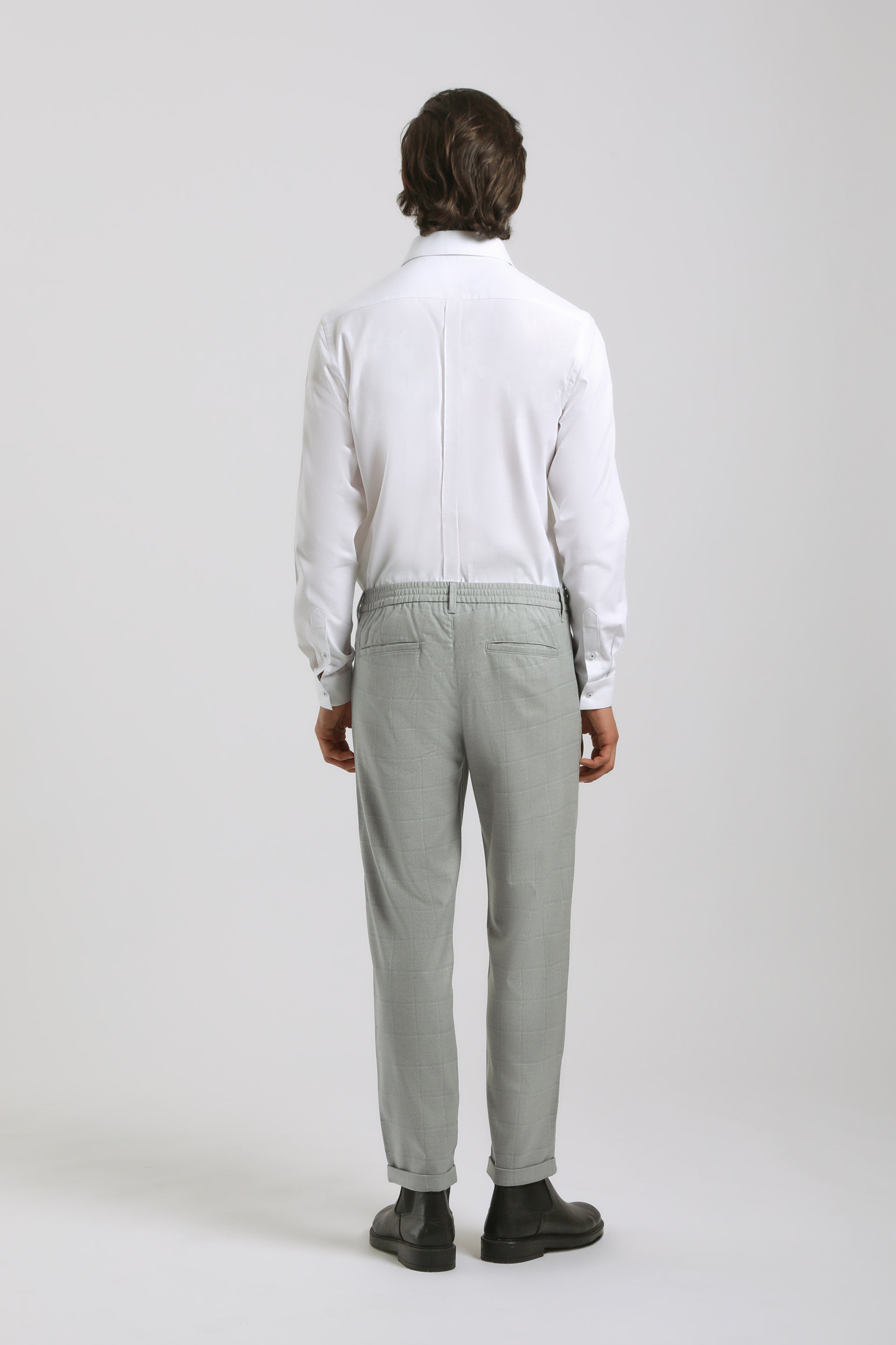 Pantaloni chino con fantasia a quadri|Colore:Grigio perla