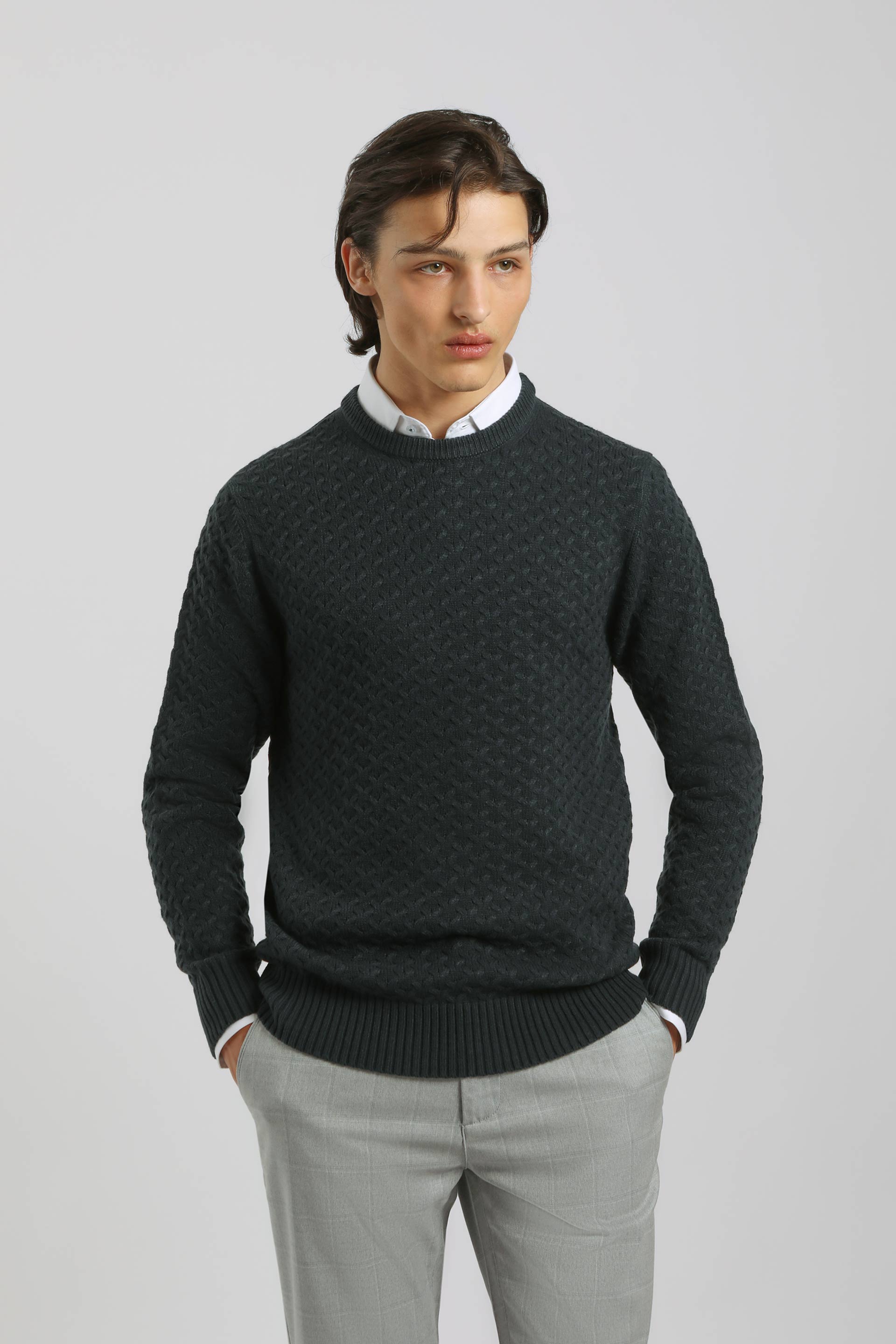 Maglia girocollo strutturata|Colore:Avion
