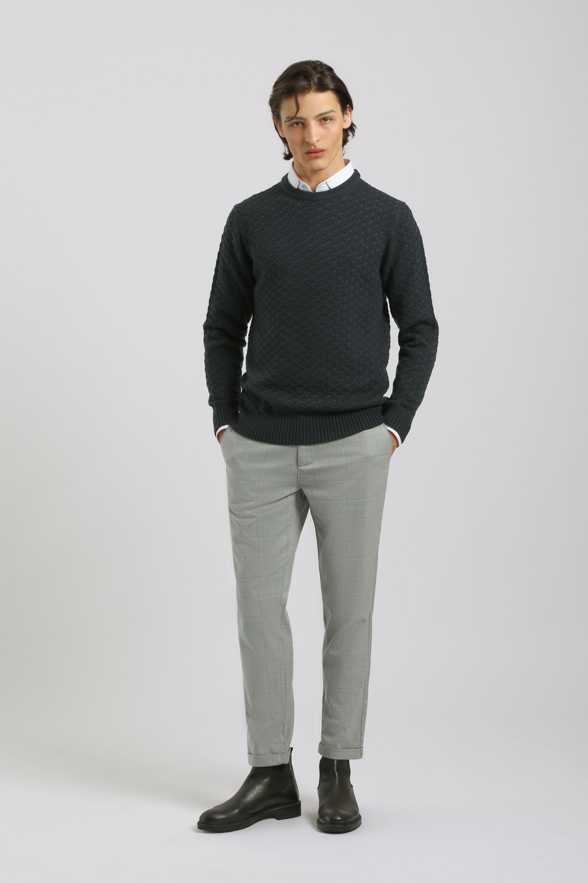 Maglia girocollo strutturata|Colore:Avion